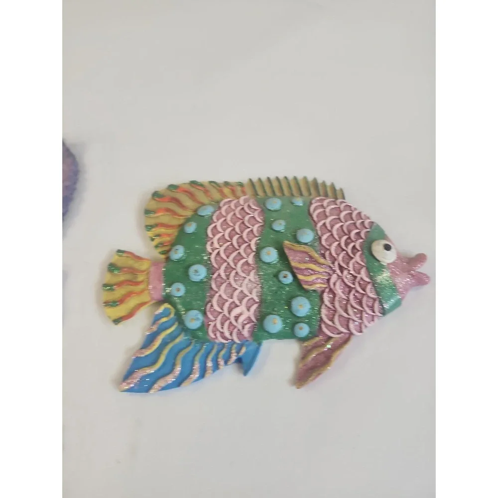 Lot Of 2 Vintage Ceramic Seahorse Fish Ocean Life Handpainted Wall Hangings